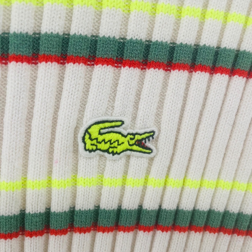Lacoste Made in France Striped Ribbed Knit Polo Dress Cream Green Red Size 38 - Picture 13 of 13